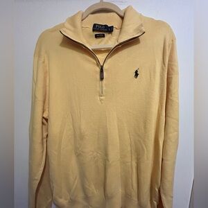 Polo Ralph Lauren Pale Yellow Quarter-Zip Sweater with Navy Logo, Sz L